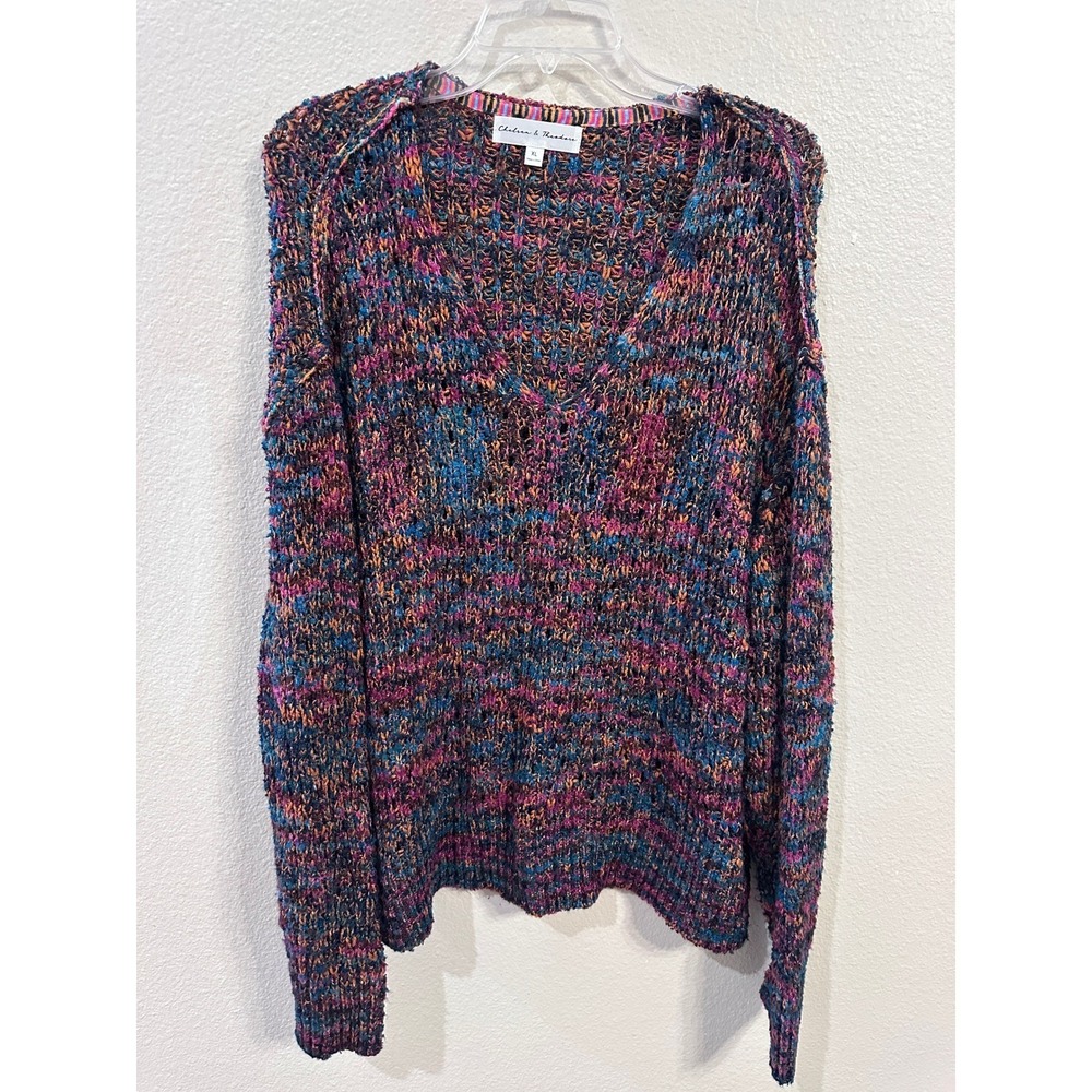 Chelsea & Theodore Womens XL Multicolor Space‎ Dye V-Neck Knit Pullover Sweater